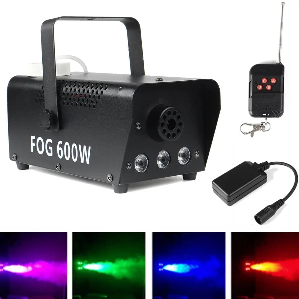 Maquina De Humo 600W Con Luces LED y Control Remoto RGB Multicolor Fiesta Discoteca Baile