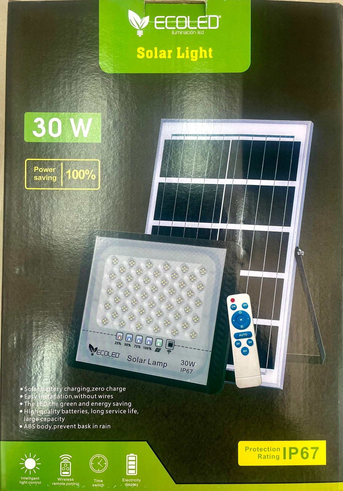 Lámpara solar led recargable impermeable con control 30w sensor de luz