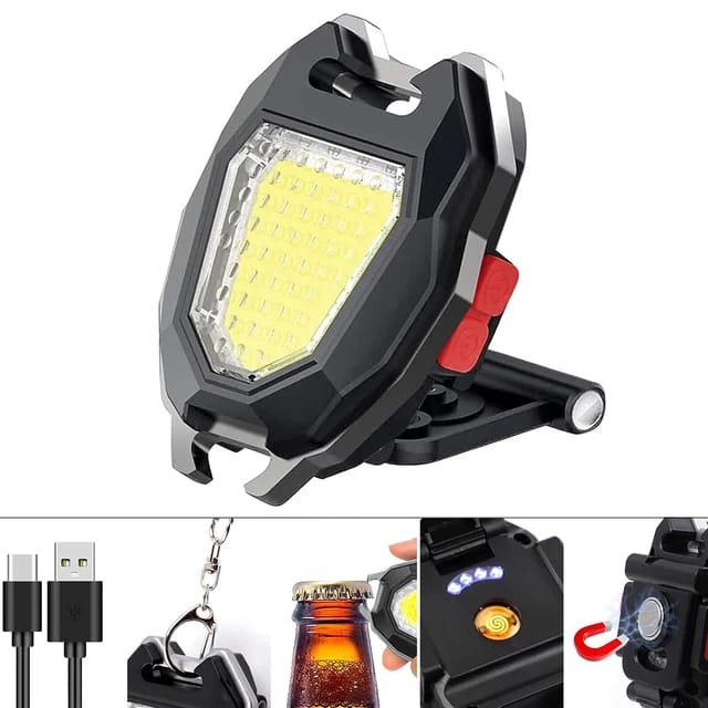 Llavero táctico multifuncional recargable magnético plegable linterna+descorchador+encendedor