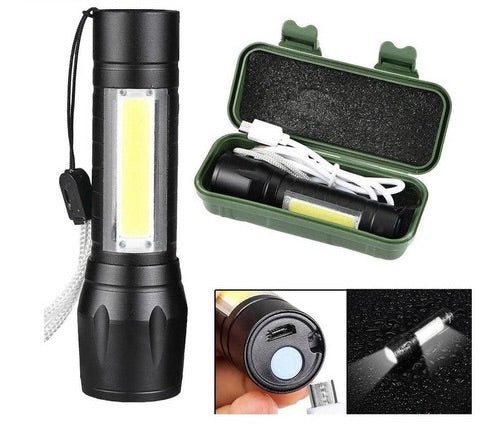 Mini Linterna Táctica Led Zoom Multifuncional Militar Recargable Camping Senderismo