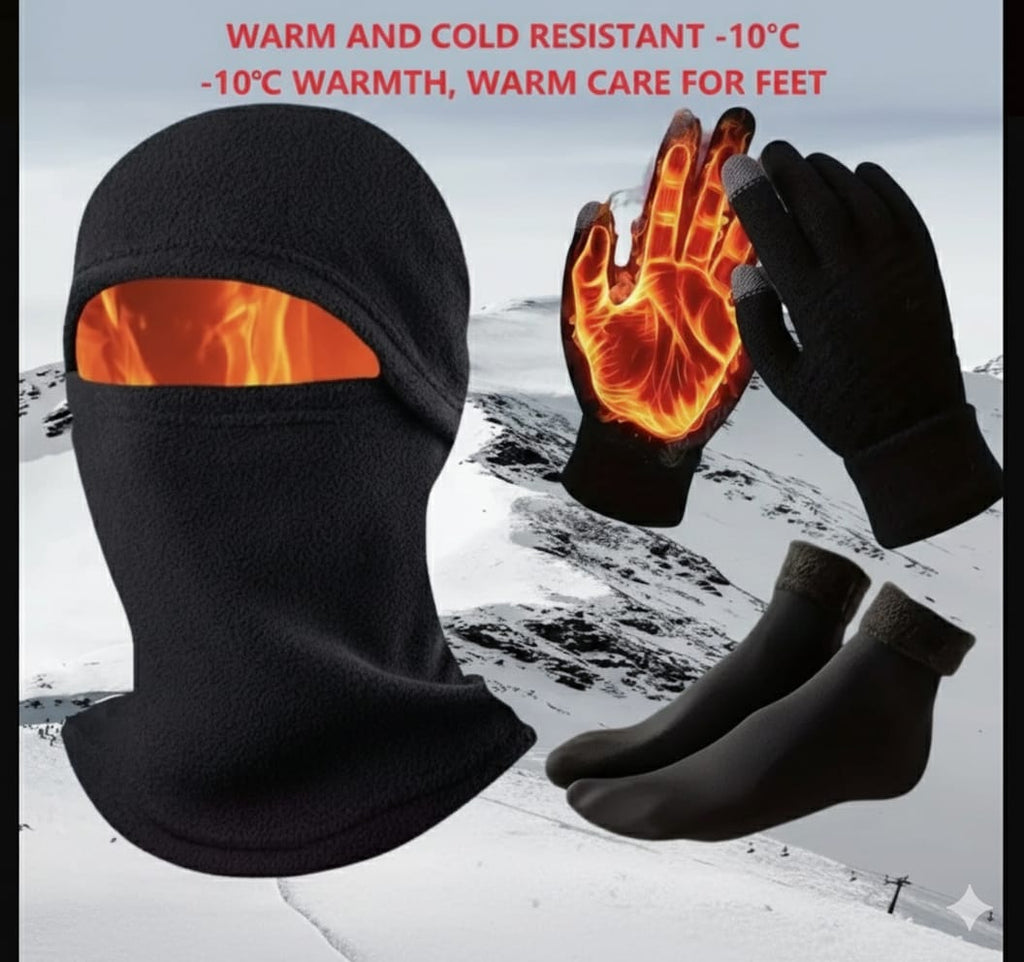 Conjunto Termico Polar Pasamontaña +Guantes+Medias Frío Montaña Camping Trabajo Moto