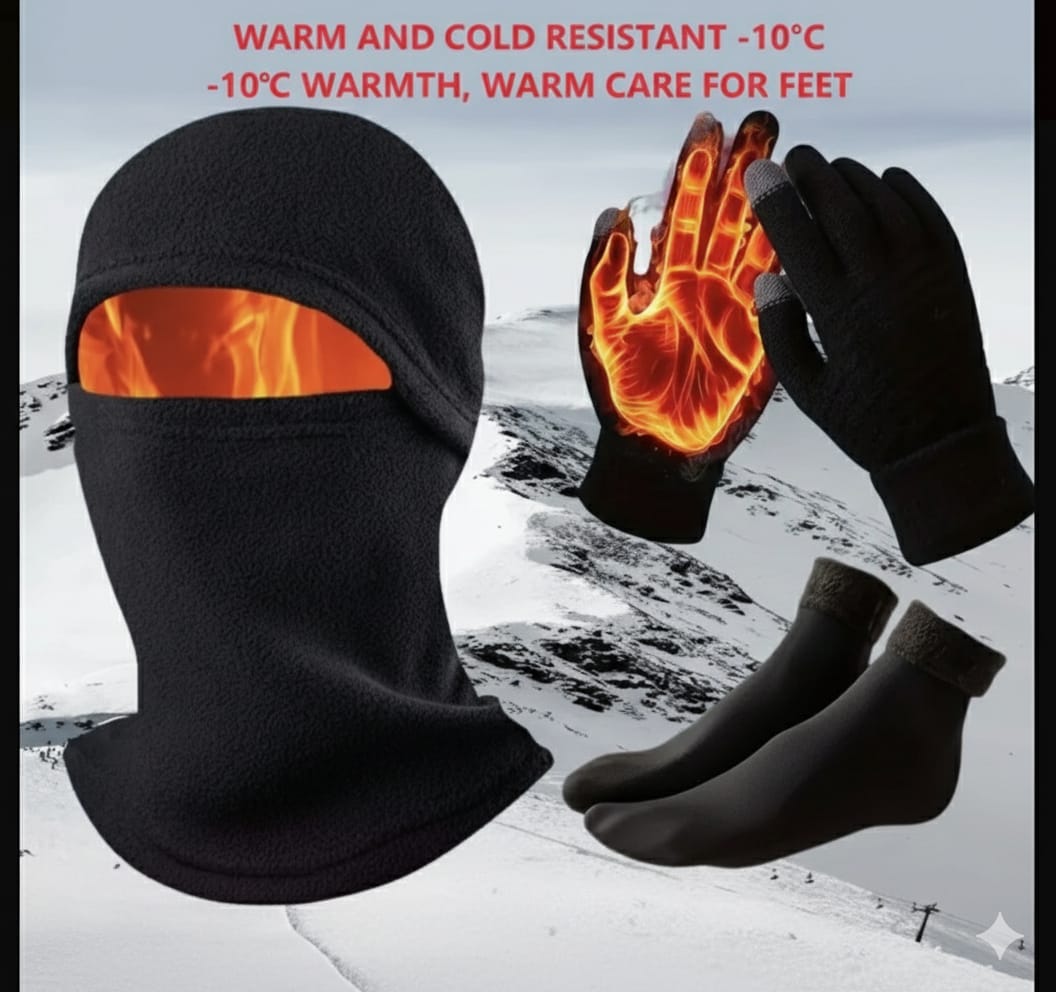 Conjunto Termico Polar Pasamontaña +Guantes+Medias Frío Montaña Camping Trabajo Moto