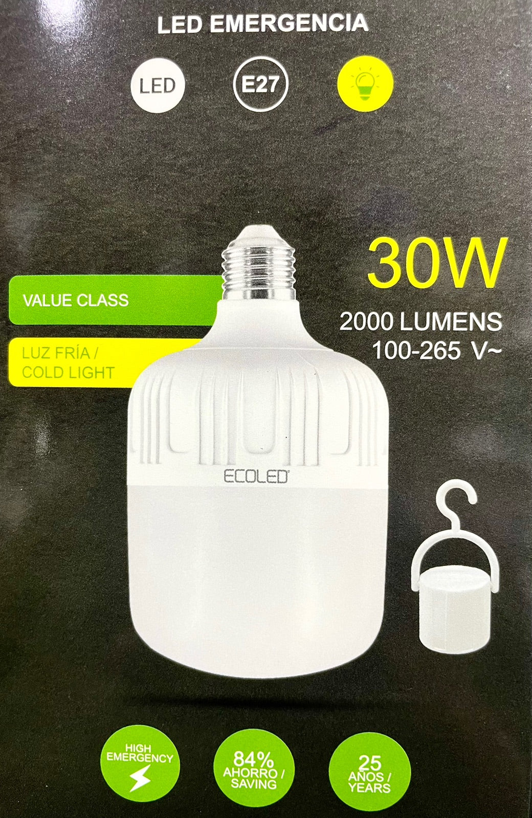 Foco recargable usb C 30w de emergencia portátil para apagones cortes de energía luz oscuridad.