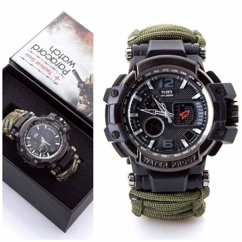RELOJ PARACORD TACTICO MILITAR IMPERMEABLE BRUJULA TERMOMETRO SILVATO PULSERA DEPERNAL CAMPING AGUA