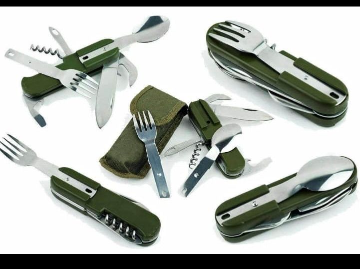 Kit Juego de cubiertos tácticos plegables camping Senderismo viaje cocina aire libre transporte
