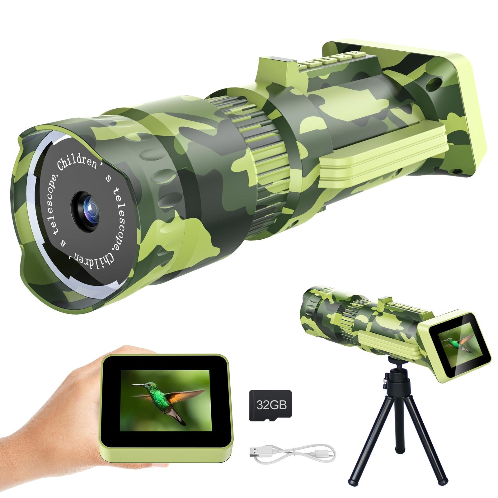 Cámara Telescópica Binocular 16xHD Camuflaje Militar 2000m 16GB Pedestal Fotos Videos Camping Viaje