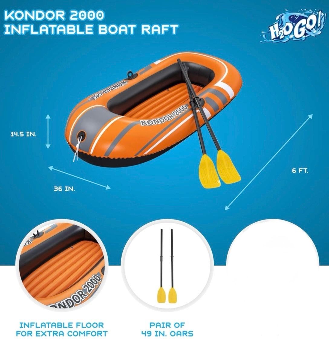 Bote inflable 2 personas con remos 196x115cm