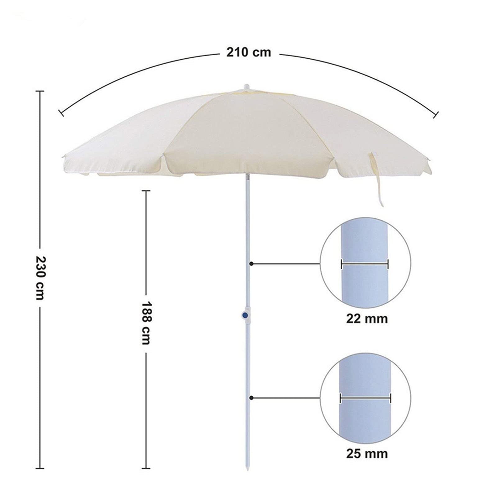 Sombrilla Parasol beig 225cm reclinable varios niveles jardin/exteriores/playa/sol/proteccion/bar